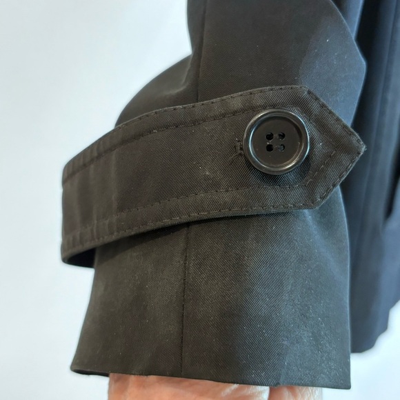 THEORY Sz M Canvas Pointy Lapel Double Breasted Lined Pockets Trench Coat Jacket - Picture 3 of 12